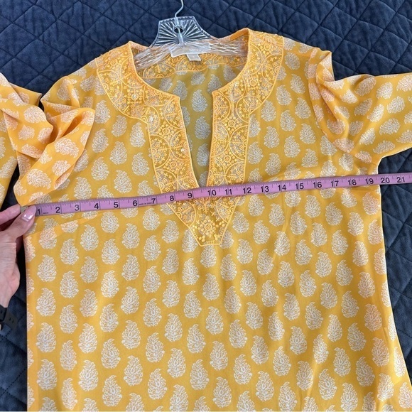 Michael Kors Top Women Small Tunic Shirt Sheer Taxi Yellow Paisley Long Sleeve I - Picture 8 of 10